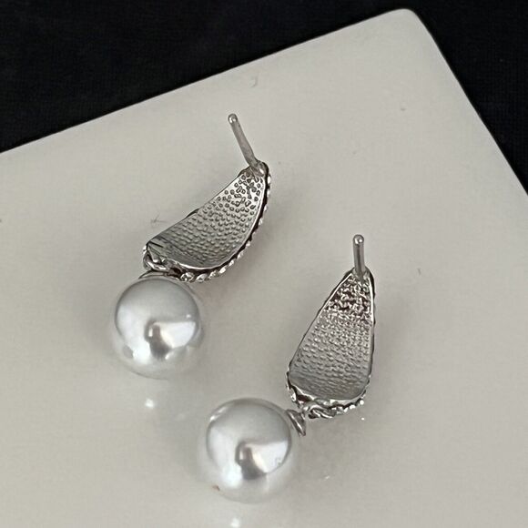 Designer Earrings Silver Tone Crystals Simulated Pearls Dangle Bridal Jewelry 4B - Picture 6 of 6